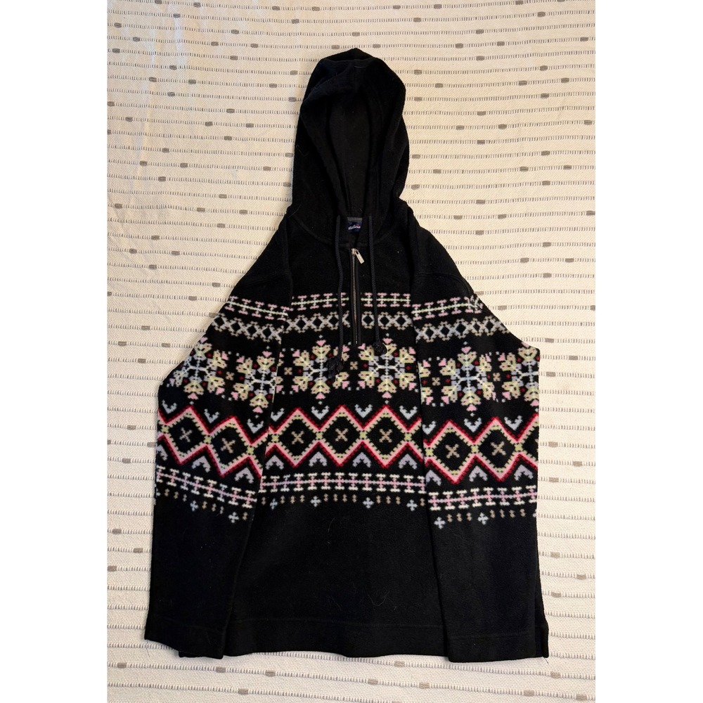 Catalina Womens Black Fair Isle Fleece Quarter Zip Hoodie Snowflake CA612621 M